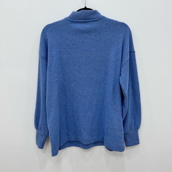 Loft Ribbed Mock neck cozy ribbed long sleeve ladies sweater top blue Sz Small - Picture 4 of 5
